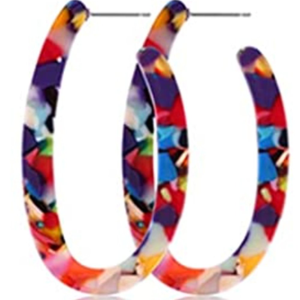 Mutli-color Oval Acrylic Earrings